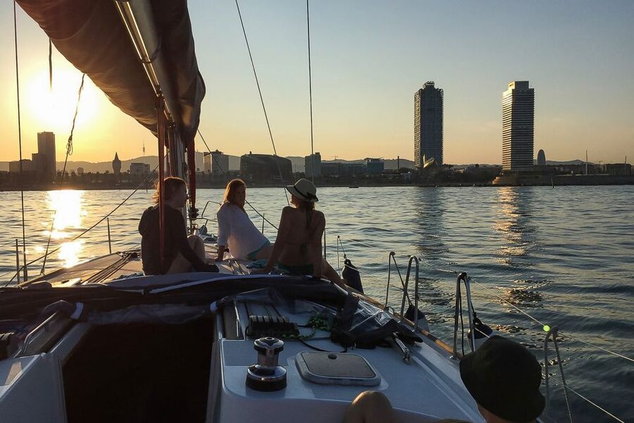 Barcelona: Coastline Boat Trip with Snacks and Cava - The swimming stop in the Mediterranean