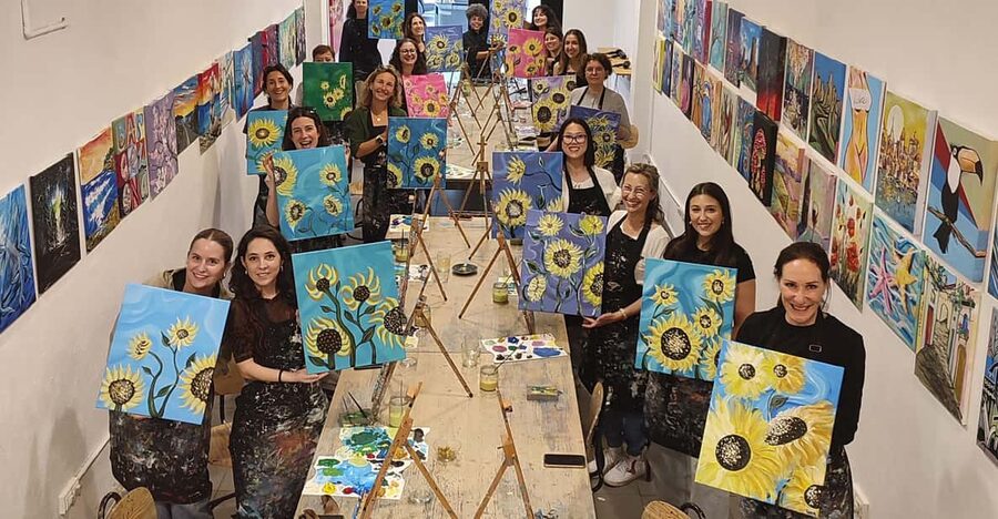 Barcelona: Learn to paint, sip wine, enjoy snacks & music - Learning from artists, including Bruce