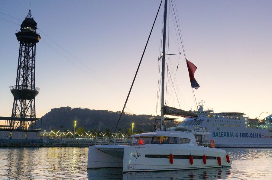 Barcelona: Sunset Catamaran Experience w/ optional Dinner - A small catamaran with room to relax