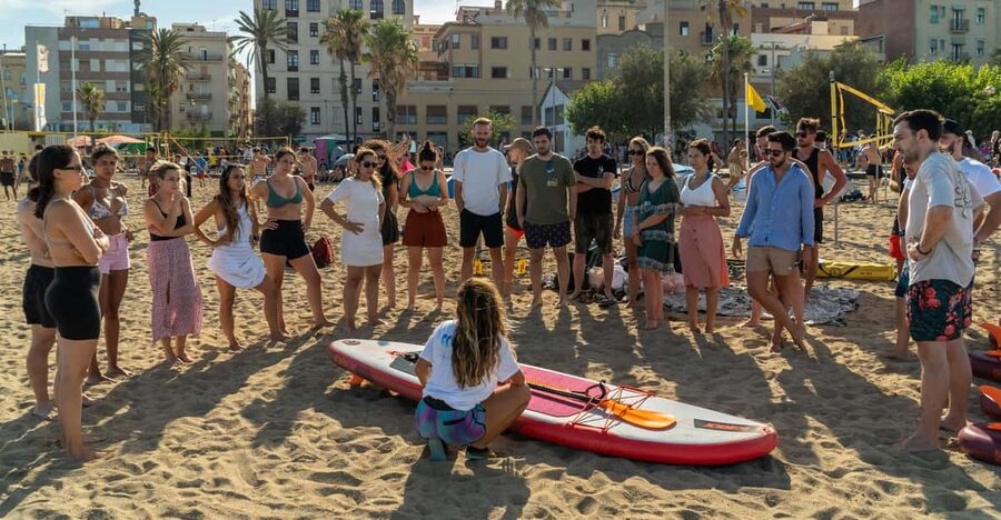 Paddlesurf Lesson in Barcelona - The 50-meter walk to Barceloneta Beach
