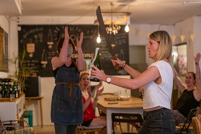 Private Cava Sabrage and Paella Class in Barcelona - The cava sabrage lesson